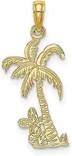 [JewelryWeb] 11.5mm 10k Solid Yellow Gold Palm Tree With Cactus Charm Pendant Necklace for Women