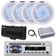 Pyle Bluetooth CD Radio, Amplifier, 4x 6.5" LED Speaker, Cover (White), Antenna
