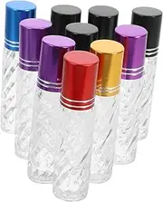 HONITANO 10pcs Glass Essential Oil Roller Bottles Refillable Perfume Containers Smooth Rolling for Travel Home Use Versatile Makeup Sub Bottles Random Sloping Grain Colors