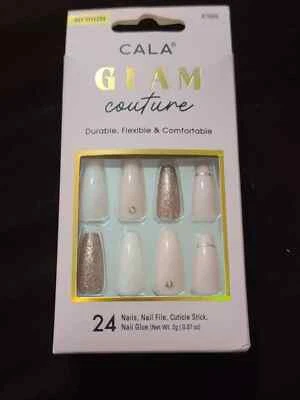 GLAM COUTURE | COFFIN PINK GLITTER 24 Nails + Glue