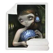 Dark Art Girl with Porcelain Blue Willow Skull Throw Blanket