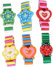[OATIPHO] 6pcs Kids Playset Wood Wristwatches Toy Charm Bracelet Chain Fake Decorative Wrist Watch Kids Wood Watch Fake Kids Watch The Watch Simulation Watch Wooden Child Wood Crafts Cartoon