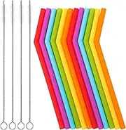 12Pcs Reusable Silicone Straws, Colorful Flexible Short Drink Straws, Reusable Drinking 6.7" Straws for 6-12 oz Yeti/Rtic/Ozark Tumblers, Flexible Silicone Straws with 4 Cleaning Brushes