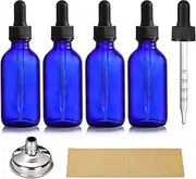 4 Pack 2 oz Glass Dropper Bottles with Measured Dropper - 60ml Dark Blue Tincture Bottles with Calibrated Glass Eye Droppers (1ml) - Leakproof Essential Oils Bottles for Health, Personal Care & Beauty
