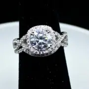 1.5 CT Round Twisted Ring Moissanite Halo Wedding Set Sterling Silver 9 NWT