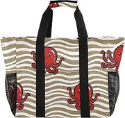 [sanluoli] Beach Tote Collapsable Beach Tote Bag Sandproof Canvas Laundry Bag, Wave Pattern Cartoon Red Animal Sea Khaki, 1 size