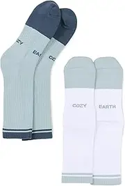 [Cozy Earth] Essential Calf Socks for Women and Men – Ultra-Soft 70% Mercerized Cotton Crew Socks 2-Pack Set – Breathable Seamless Toe – Cushioned Heel & Arch Support - Medium Arctic, Arctic