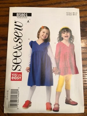 CHILDREN'S UNCUT BUTTERICK SEE & SEW B5801 Sewing Pattern TOP DRESS SIZE (3-6)