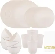 32Pcs Wheat Straw Dinnerware Sets with 25Pcs Gold Napkins,Plates and Bowls Sets,