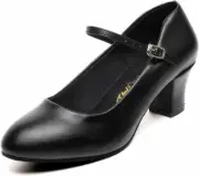 Womens Black Latin Salsa Character Shoes Ballroom Dance Heels Prom Wedding Shoes