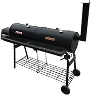 Smoker BBQ Nevada XL Black - Outdoor Cart Grill with 2 Smoking Chambers, Portable Metal Station with Wheels, Built-in Thermometer & Wood Storage Rack