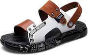 [CLSQLXYJZC] Sandals for Men Leather Adjustable, Summer Wear-resistant Breathable Outsole Open Toe Dual-use Sandals Slippers, Outdoor Soft Anti-skid Texture Beach Slippers
