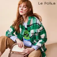 在飛比找momo購物網優惠-【Le Polka】綠格毛料襯衫外套-女(套裝/褲裝)