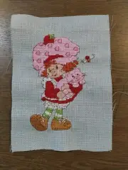 Finished Cross Stitch Strawberry Shortcake & Custard 14CT Completed