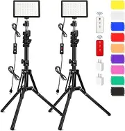 Obeamiu 2 Pack 70 LED Video Light with 61.42'' Tripod Stand/Color Filters, 5600K USB Studio Lights Shooting Kit for Photography Lighting, Zoom Call Lighting, Live Streaming, Video Conferencing
