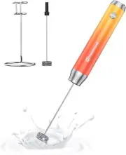 Maestri House Rechargeable Milk Frother with Stand, Handheld Gradient Orange