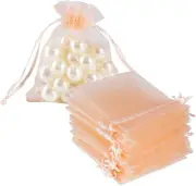 HRX Package 100pcs Little Organza Bags 3 x 4 inch, Blush Peach Mesh Bags Drawstr