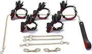 PrettyInCuffs Handmade Soft Lamb Leather Adjustable Wrist Hand Ankle Cuffs and Collar Leash Set