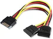 SATA to Dual SATA Power Y Splitter Cable, 15-Pin Male to Dual Female for Hard Drive HDD SSD, 8 Inch/20CM