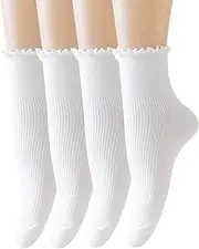 [AMHRLINGTO] Cute Ruffle Ankle Socks for Women - Soft Cotton Knit Lettuce Low Cut Frilly Crew Socks