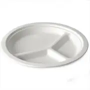 400 Pcs 3 Compartment Round Plates Sugarcane Biodegradable Eco Friendly Dinner