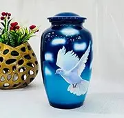 Northern Light Aurora Borealis Decorative Cremation Urn for Adult Human Ashes, Memorial Keepsake for Mom and Dad (Pigeon urns, 10 inch, Floral)