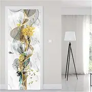 Door Stickers Self-Adhesive Pumping Line Deer Art Door Sticker Home Decoration Door Cover Wall Stickers Poster(95x215cm)