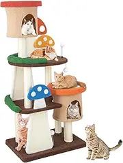 Costway 146 CM Mushroom Cat Tree Multi-Level Kitten Activity Center with Natural Sisal Posts, Scratching Boards & Toy Balls, Indoor Cat Climbing Stand with Condos & Platforms for Home, Pet Store