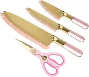 Paris Hilton Stainless Steel Knife Set with Jewel Shaped Handles and Gold Blades, Iconic Cutlery Set, 4-Piece, Pink