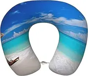 LHBWCVN Travel Neck Pillow for Airplanes Comfort Head and Neck Support Memory Foam - U-Shaped Neck Travel Pillow for Sleeping White Beach Tropical sea Neck Pillows for Flight Headrest Sleep