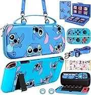 Xinocy for Nintendo Switch 9 in 1 Storage Accessories Kit with Travel Carrying Case+Switch Protective Cover+Game Case Holder+Strap+Sticker+2 Joycon Shells+2 Thumb Caps Cute for Boys Kids Girls -Stit