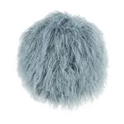 Sea Blue Round Mongolian Lamb Fur With Microgel Feather Like Insert Pillow