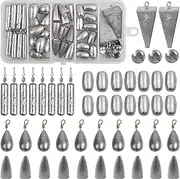 Fishing Sinkers Weights Kit, Egg Weights Pyramid Sinkers Drop Bass Weights Split Shot Weights Jig Weighted Hooks Assortment Catfishing Equipment wirh Fishing Tackle Box for Freshwater Saltwater