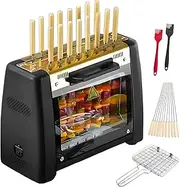 Electric Barbecue Grill 1200w, 360 ° Automatic Rotating Lamb Skewers Vertical Grill with 2 Grease Brush & Grilled, Smokeless Rotary Electric Oven for Grilled, Kebabs Machine