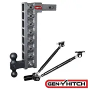 GENY MegaDuty 10K 17.5" Drop 2" Adjustable Hitch Stabilizer w/ Dual Ball 1.5K TW