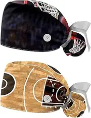 [WOSHJIUK] Working Hat 2 Pack Scrub Caps for Women,Basketball and Basketball Hoop,Tie Back Cap Adjustable Scrub Hat