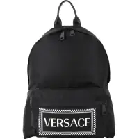 在飛比找Yahoo奇摩購物中心優惠-VERSACE Logo 復古徽標字母尼龍後背包(黑色)