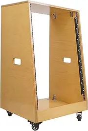 Sound Town DIY Solid Baltic Birch Plywood Slanted 16U Studio Rack, Golden Oak, Rubber Feet, Casters (SDRK-16T)