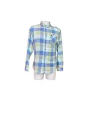 Men's quicksilver Plaid soft flannel Button-Up Shirt Size L Blue green Beige