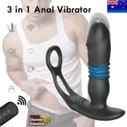 Penis Anal Butt Plug Vibrator Telescopic Prostate Massager Cock Ring Men Sex Toy