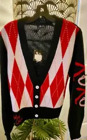 Harley Quinn DC By Smak Parlour Argyle Byrds Of prey Sweater Rare NWT XL