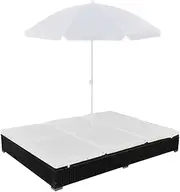 vidaXL Outdoor Lounge Bed with Umbrella Sunlounger Garden Patio Porch Pool Lounge Bed Sunbed Daybed 200x140x28cm Poly Rattan Black