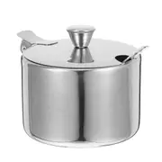 1 Set Stainless Steel Sugar Canister with Spoon Seasoning Pepper Jar Candy Cube Condiment Container With Lid for Kitchen