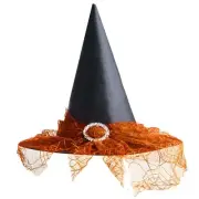 Women's Halloween Witch Hat Wizard Party Hats for Adults Lace Veils Hanging W...