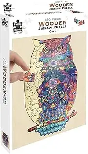 Puzzle Master Wooden Puzzle - Art Jigsaw Wood Cut Puzzle with Display Stand for Adults and Kids - Owl 130-Pieces Set