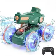 Remote Control Car Amphibious Gesture RC Cars for Kids, Waterproof 4WD RC Stunt Car with Lights, Water Shooting RC Tank Toys Gift for Boys Girls, Green
