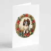 English Toy Spaniel Christmas Flowers Greeting Cards Pack of 8 Blank Cards with