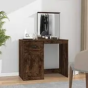 Dressing Table with Mirror Smoked Oak 90x50x132.5 cm Engineered Wood,Asymmetrical Dressing Table with Ample Storage and Utility Mirror in Smoked Oak Vanity Units