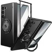 [Nexue] for Samsung Galaxy Z Fold 5 Case, Magnetic Rotatable Metal Ring Holder Kickstand,Built in Screen Protector,Camera Protection,Hinge Protection,Phone Cover for Galaxy Z Fold 5 5G,Black