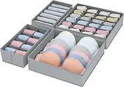 [Easortm] Drawer Organizer Clothes - Foldable Underwear Organizer and Sock Organizer, Sock Drawer Organizer Divider Fabric Dresser Drawer Organizer for Socks, Bra, Underwear, Tie, 4 Pack, Grey